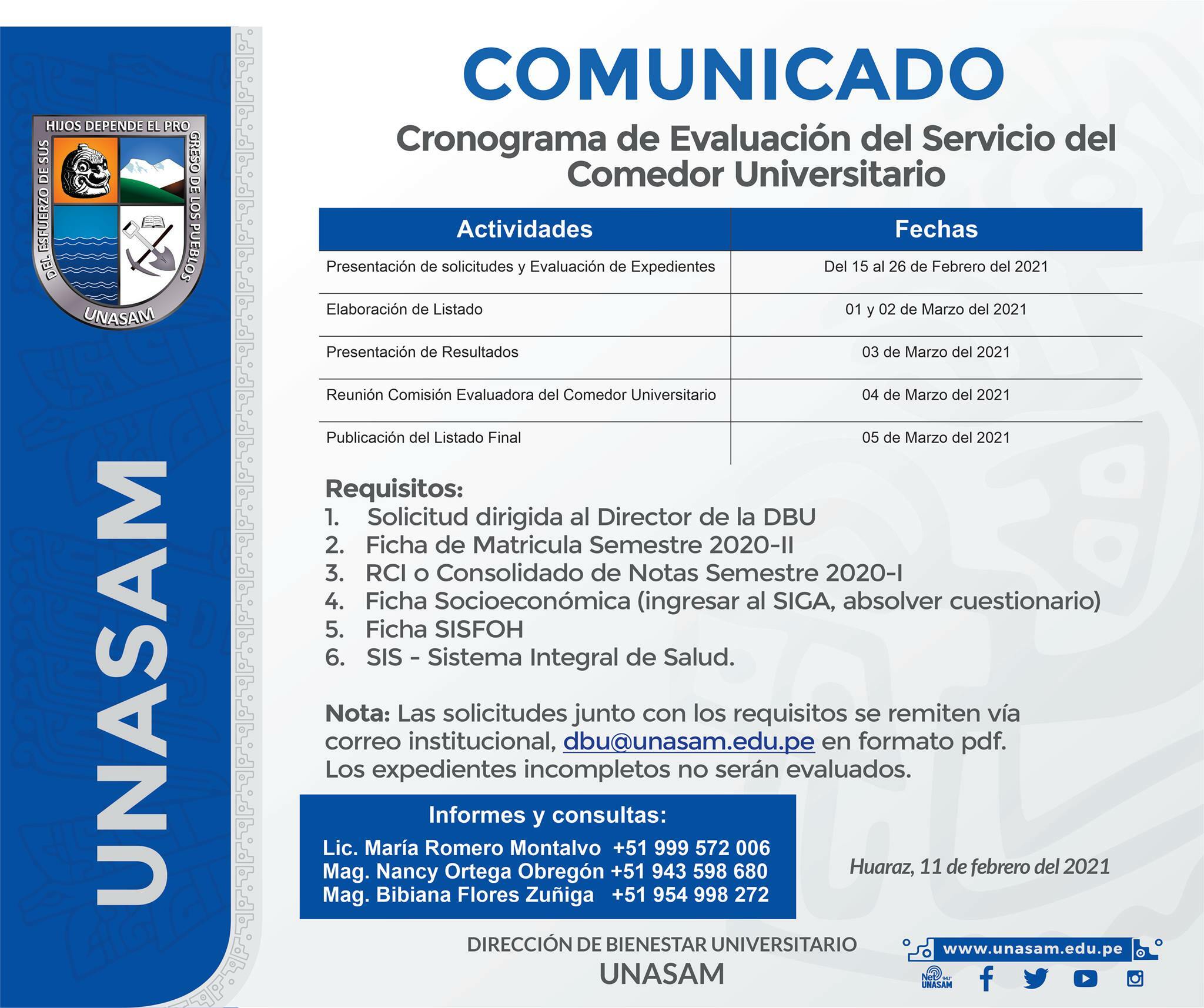 Convocatoria del Comedor Universitario