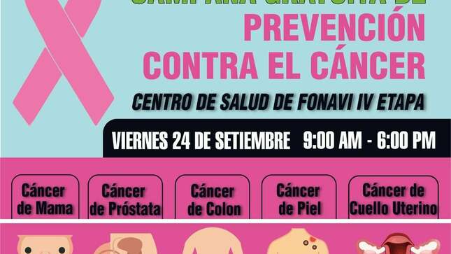 A partir de las 9:00 am a 6:00 pm se atenderá la campaña preventiva de cáncer de mama, próstata, de la piel, el colon y cuello uterino. 
De 3: 00 pm a 6:00 pm se atenderá la campaña para jóvenes de 12 a 17 años, con servicios de nutrición, psicología, enfermería con la aplicación de vacunas, obstetricia, descarte de anemia, tratamiento antiparasitario, entrega de sulfato ferroso para prevención de la anemia y sesiones educativa. 
¡Municipalidad Distrital de Subtanjalla trabajando con el sector salud!