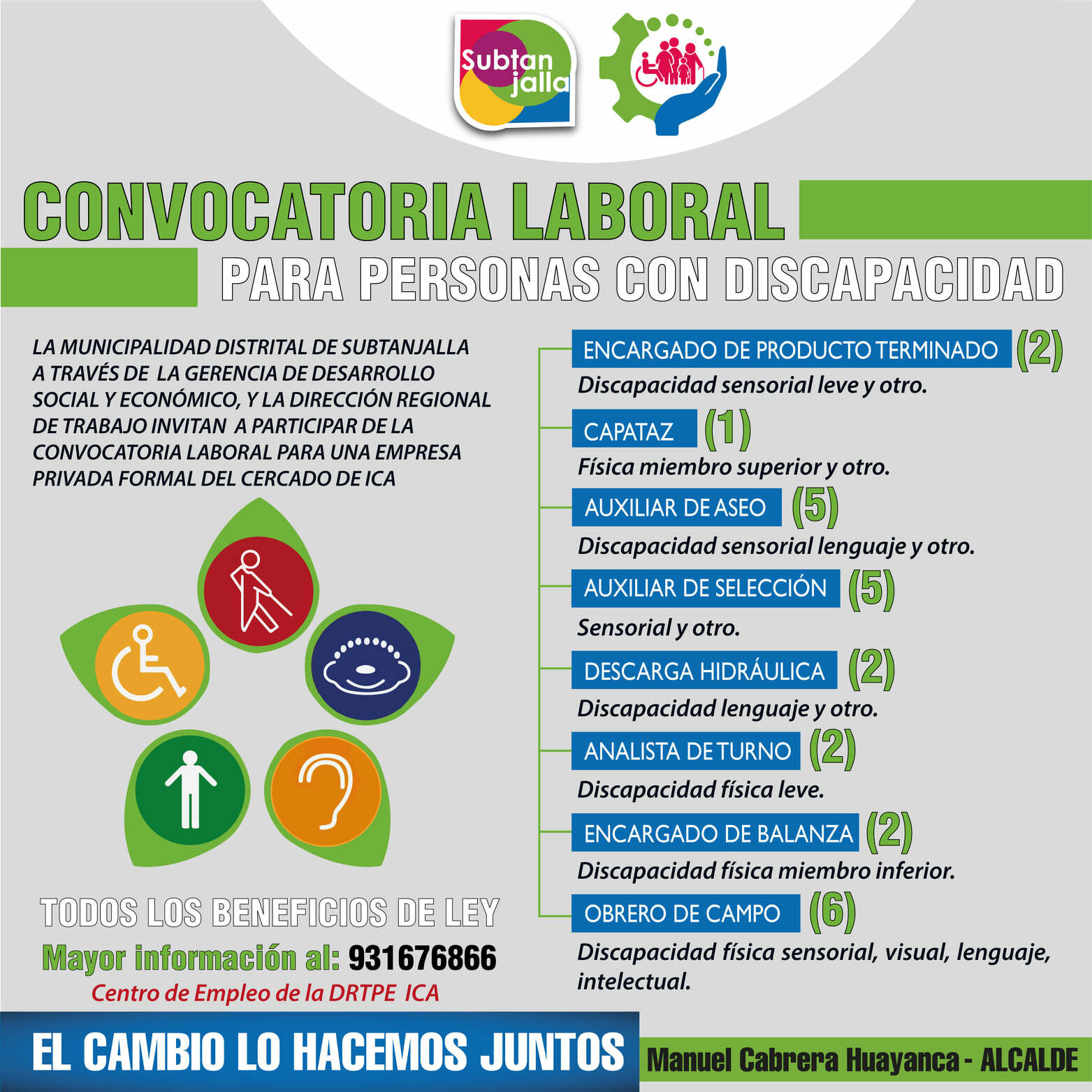 CONVOCATORIA LABORAL PARA PERSONAS CON DISCAPACIDAD