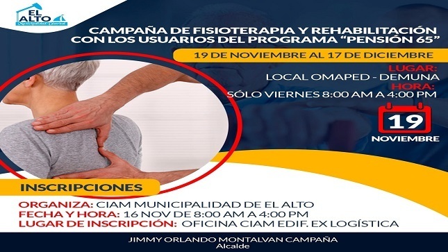 Fisioterapia y rehabilitación para usuarios de Pensión 65