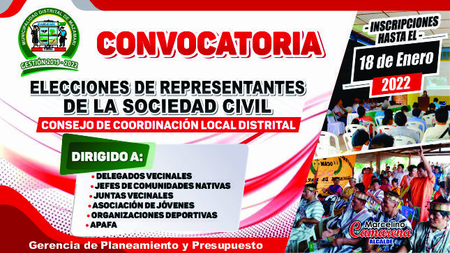 Convocatoria - Elecciones de Representantes de la Sociedad Civil  para el Consejo de Coordinación Local Distrital (CCL)