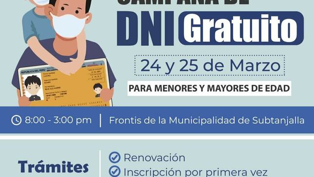 Jueves 24 y viernes 25 de marzo 
Horario:  8:00 am a 3:00 pm
Lugar: Frontis de la Municipalidad.