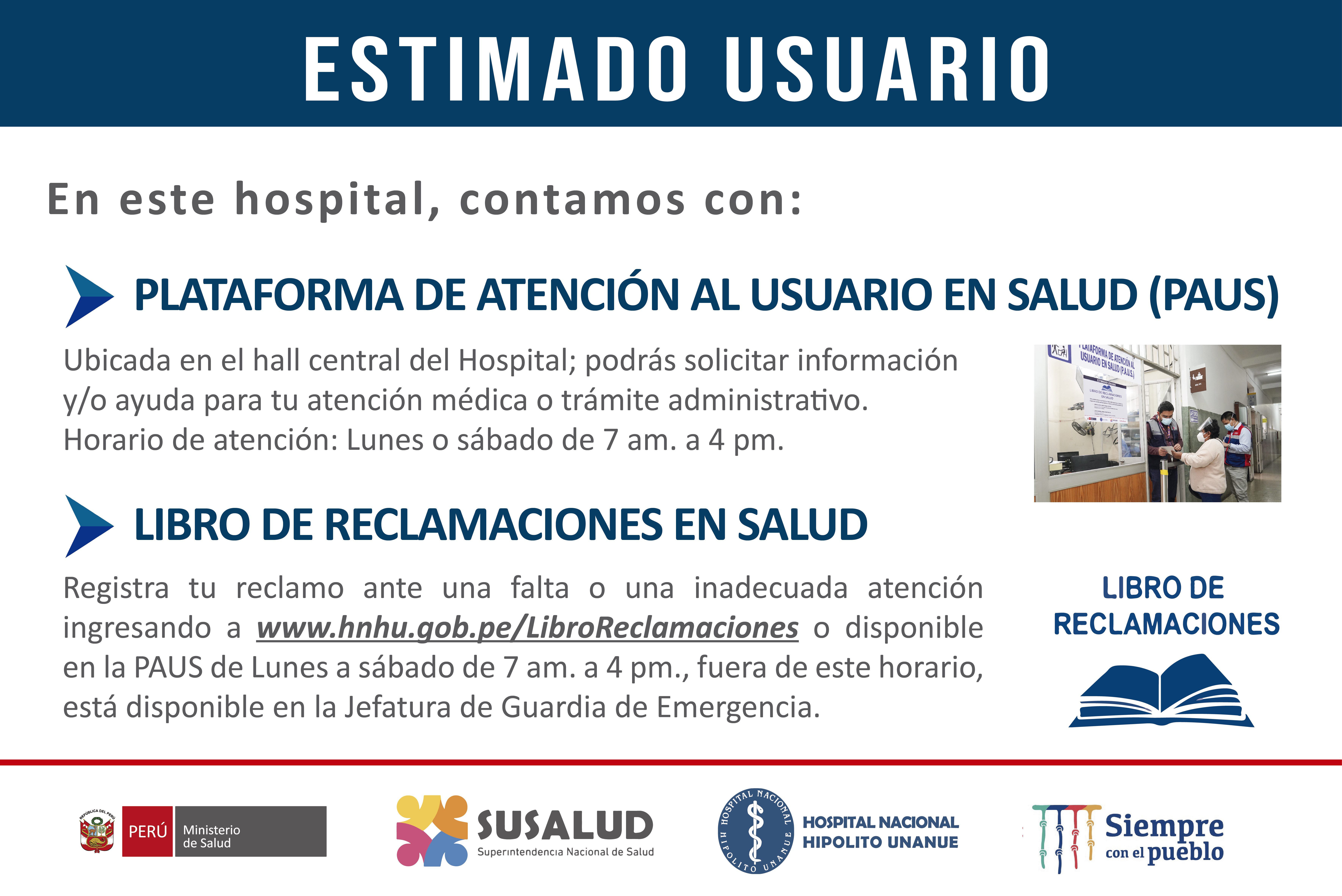 Horarios de Atención del Libro del Reclamos del HNHU
