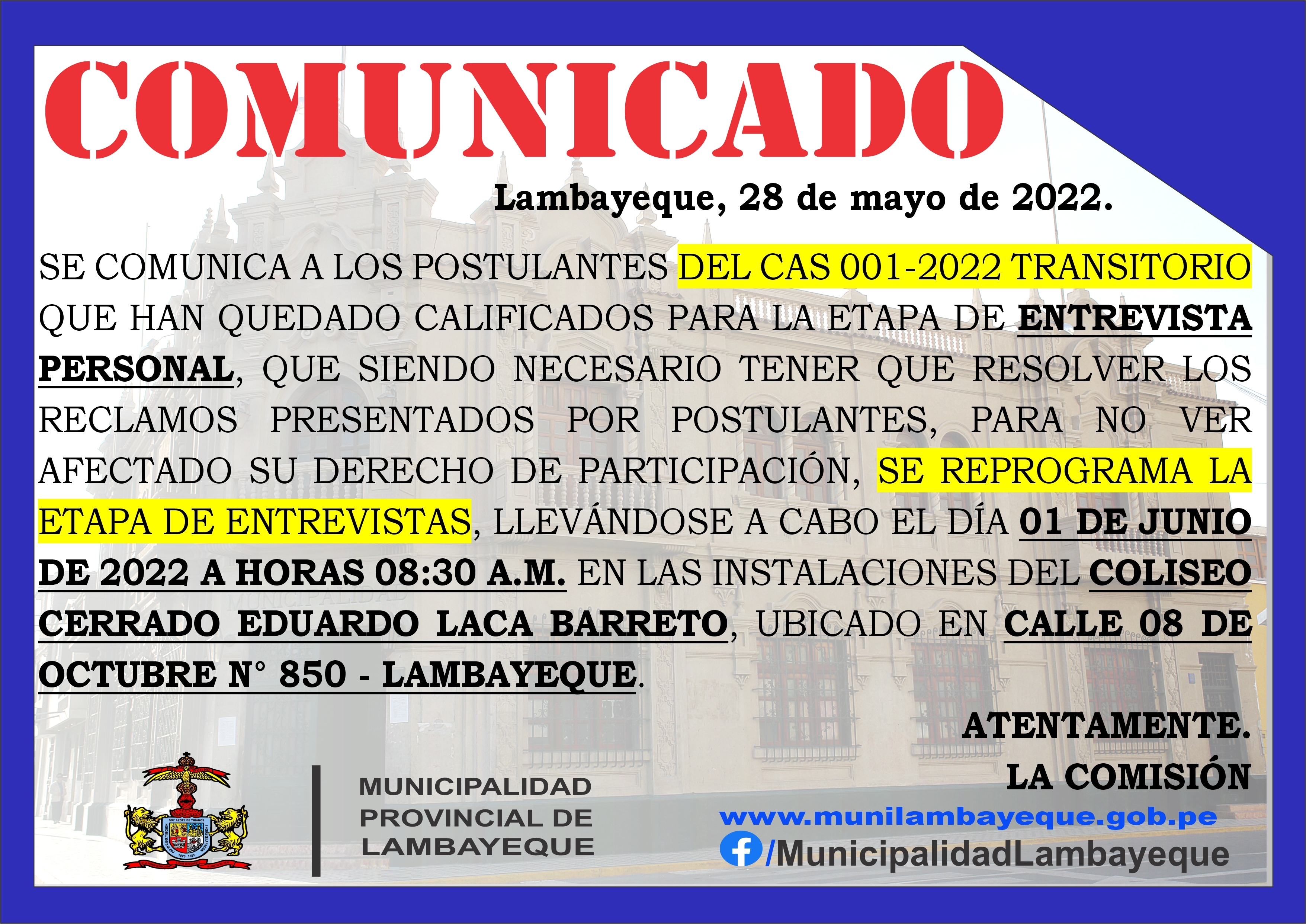 Comunicado a Postulantes Aptos - CAS 001-2022-MPL