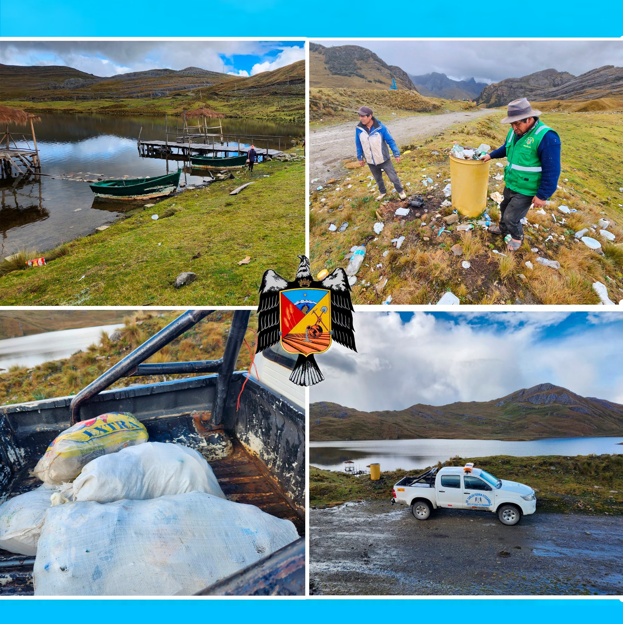 Recojo de basuras en la laguna de Huachucocha.