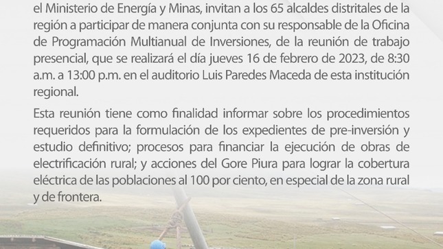 Reunión de Trabajo con Alcaldes Distritales y Provinciales de la Región