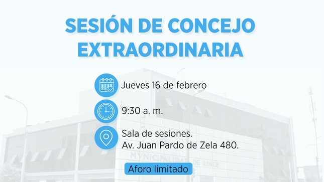 Si eres vecino de Lince, puedes participar de manera presencial inscribiéndote en el siguiente link 👉🏼 https://forms.gle/m61QEseBoAwQzKSn9

🗓️ 16 de febrero. 
⏰ 9:30 a. m.
📍 Sala de Sesiones.

#MunicipalidadDeLince #LinceSeRenueva