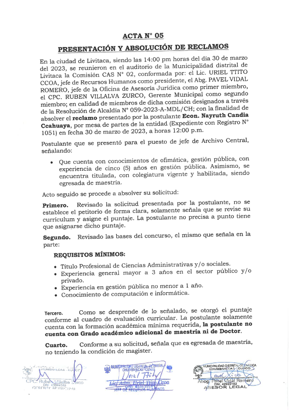 Absolución de Reclamos - CAS N° 2