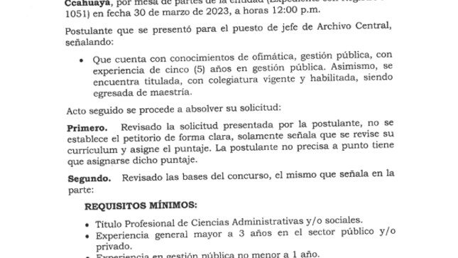 Absolución de Reclamos - CAS N° 2