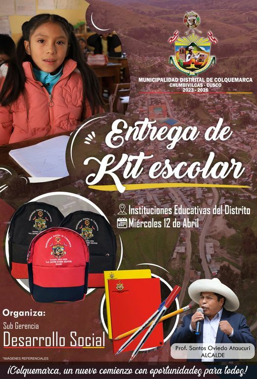 Municipalidad  Distrital De Colquemarca  Entregara Kits Escolar  A Nuestros Estudiantes