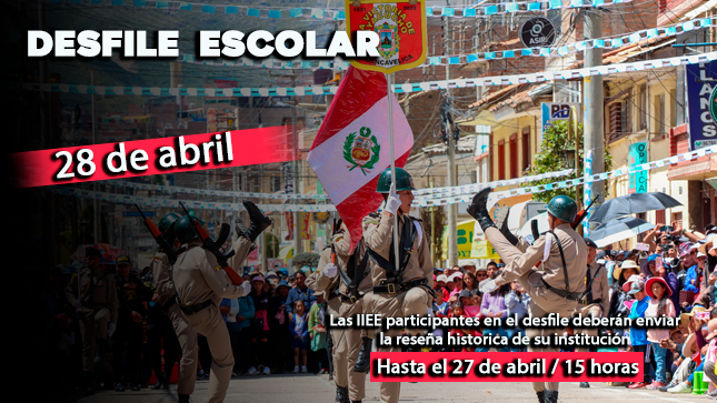 Invitación a participar en el de desfile escolar conmemorando el 184° aniversario de restitución política de Huancavelica.