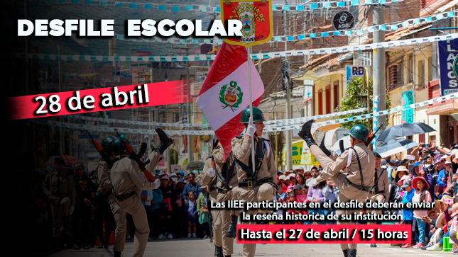 Invitación a participar   en  el  de   desfile  escolar conmemorando el  184° aniversario de restitución política de Huancavelica.