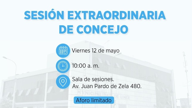 Si eres vecino de Lince, puedes participar de manera presencial inscribiéndote en el siguiente link 👉🏼 https://forms.gle/7P7jfJTMZYbJEs7v8 

🗓️ 12 de mayo 
⏰ 10:00 a. m.
📍 Sala de Sesiones.

#MunicipalidadDeLince #LinceSeRenueva
