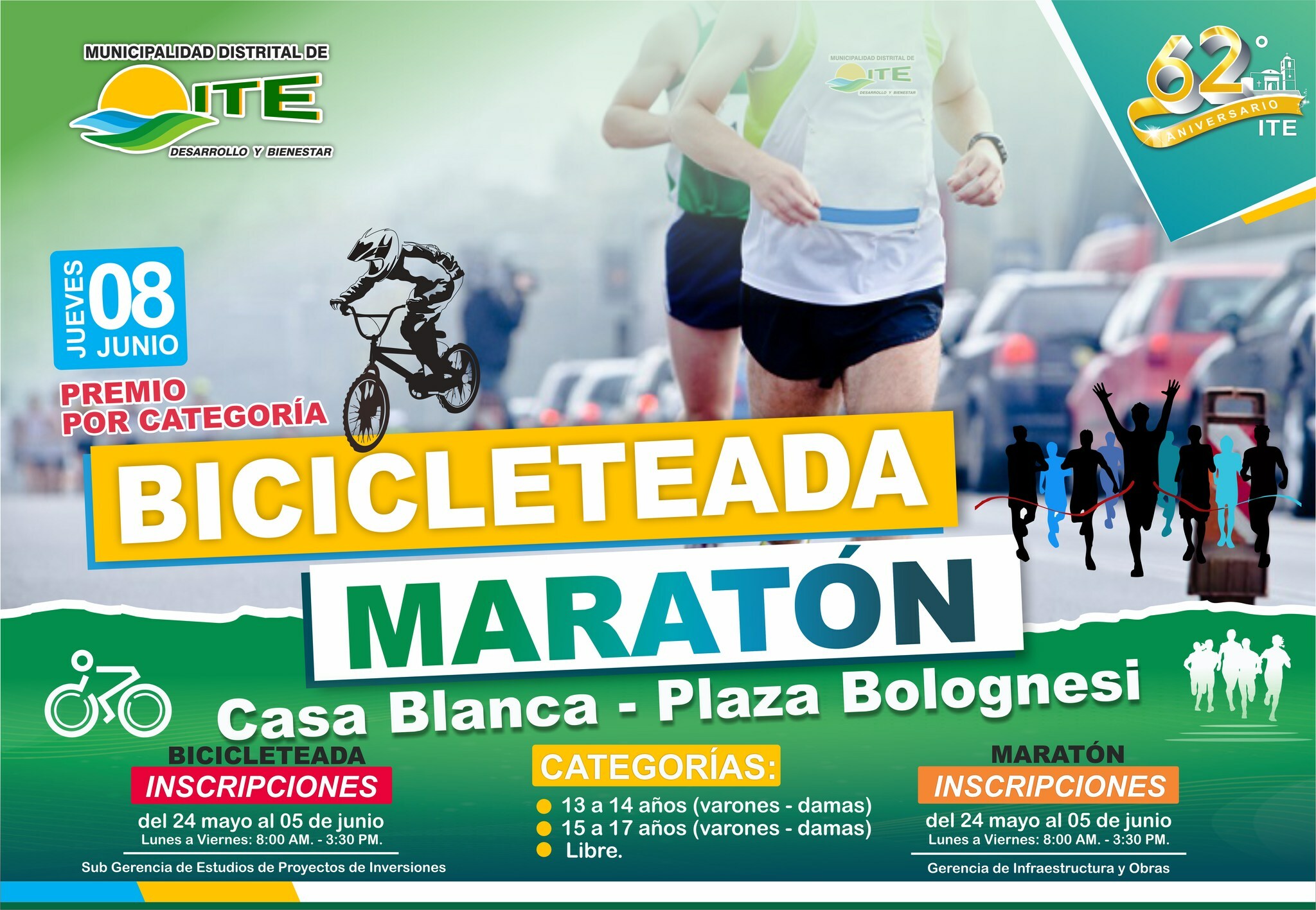 participa del gran maratón 3K y la bicicleteada "Bici-Ite"