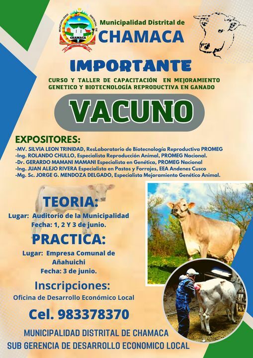 invitación a productores de vacunos al curso y taller de capacitación en mejoramiento genético y biotecnología reproductiva en ganado