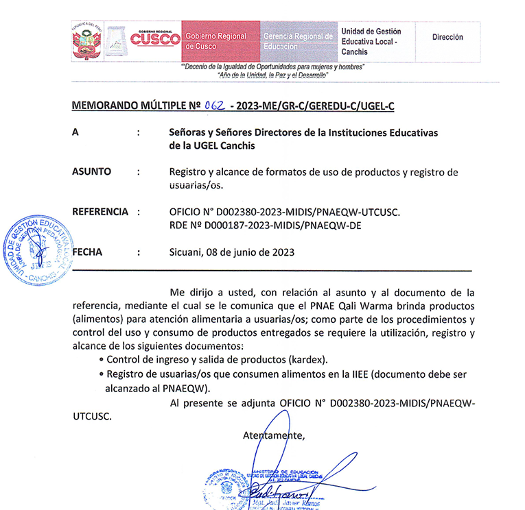 Memorando Múltiple n° 62-2023