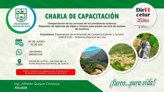Charla de Capacitación para Prestadores de Servicios Turísticos y Agencias de Viajes y Turismos