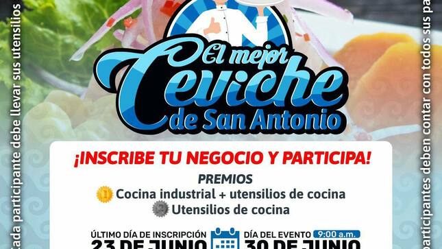 ¡Es hora de mostrarnos que haces el mejor ceviche!
¡Inscribe tu negocio y participa! ¡Habrán grandes premios!