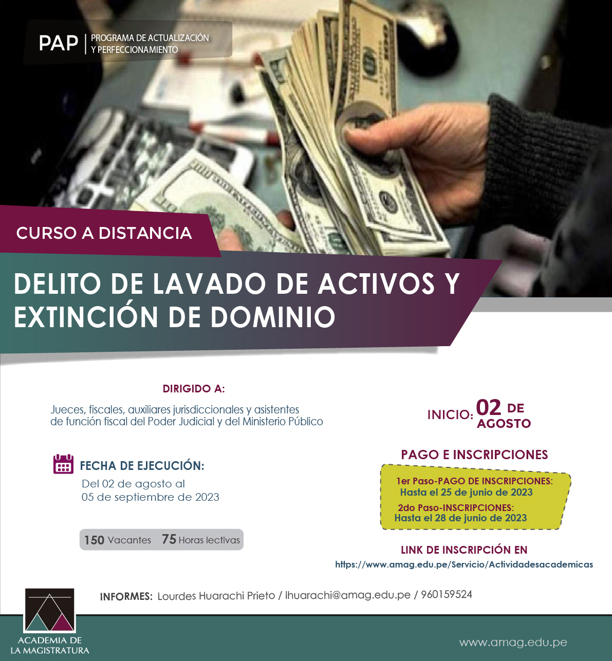 Curso a distancia: Delito de lavado de activos y extinción de dominio