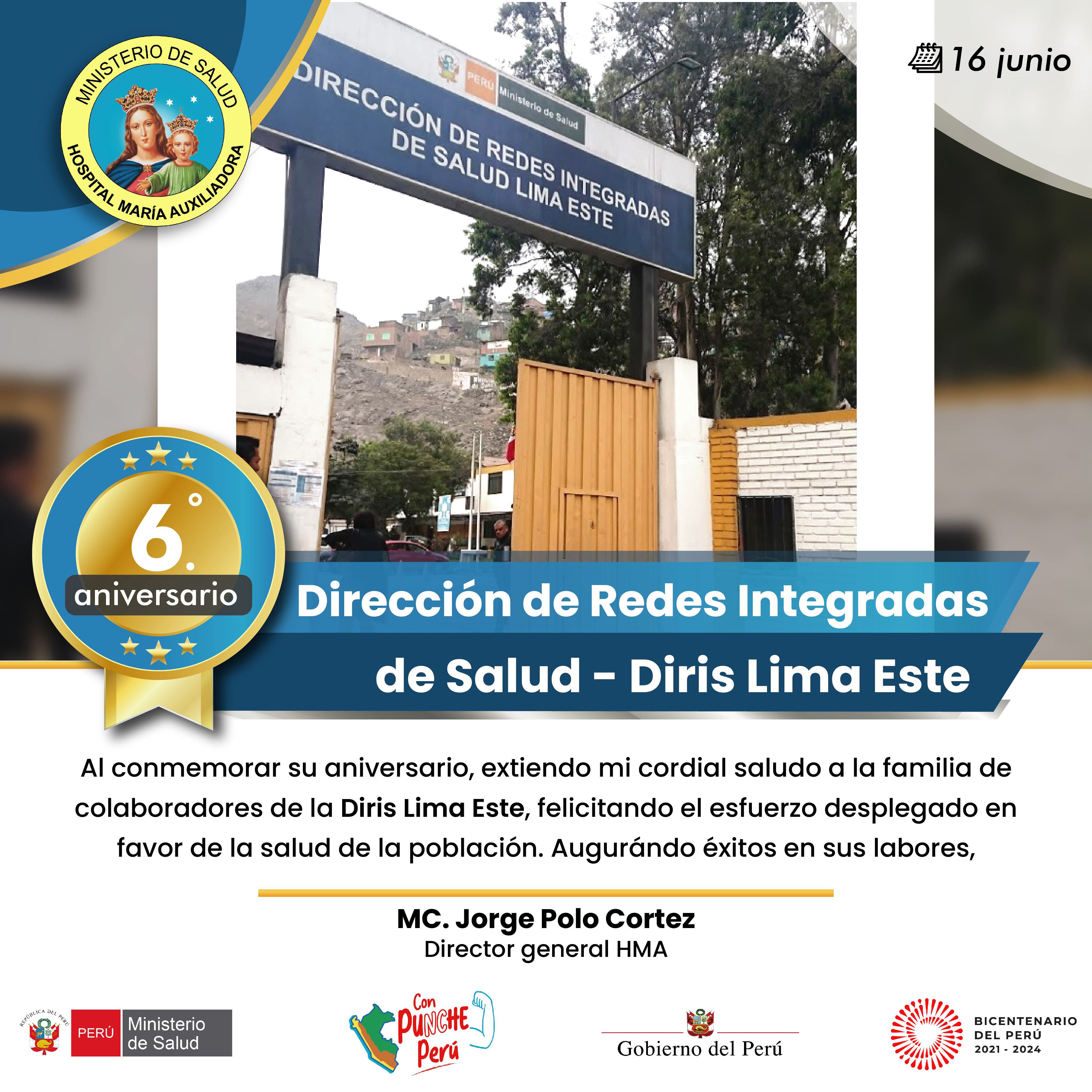 Saludo institucional: Dirección de Redes Integradas de Salud - Diris Lima Este