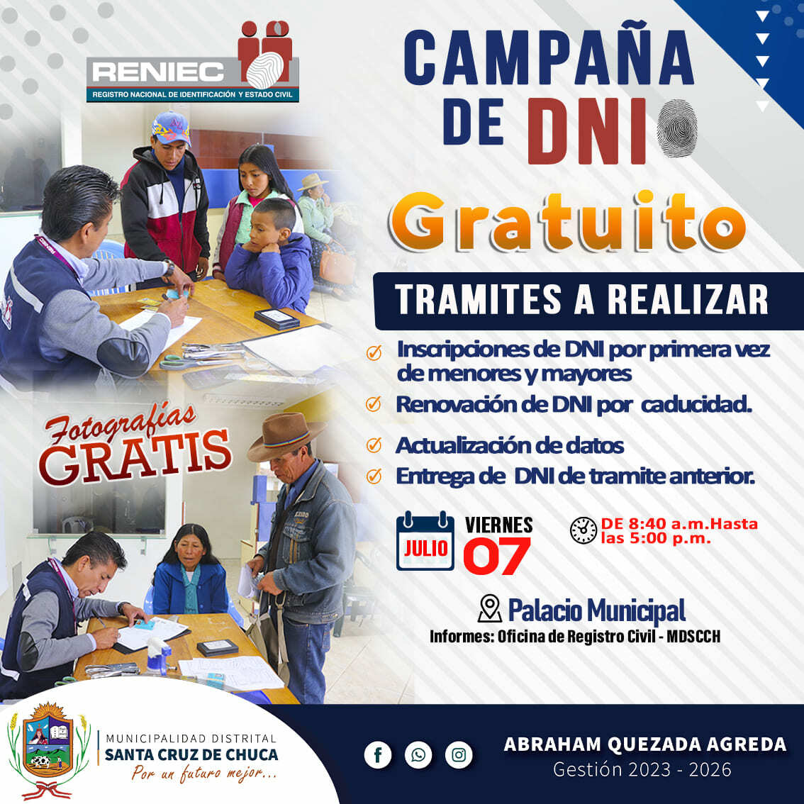 Gran campaña  de DNI gratuito en Santa Cruz de Chuca