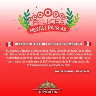 Embanderamiento General en nuestro distrito por Fiestas Patrias