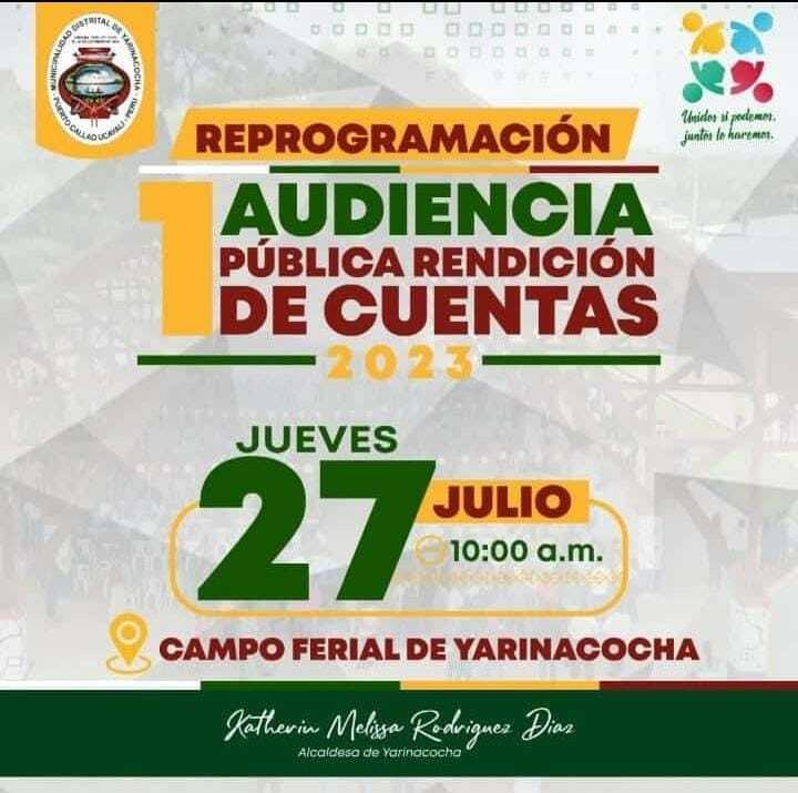 Convocatoria a la 1era. Audiencia Pública de Rendición de Cuentas 2023 MDY.
 A Realirse el 27 de Julio del 2023.