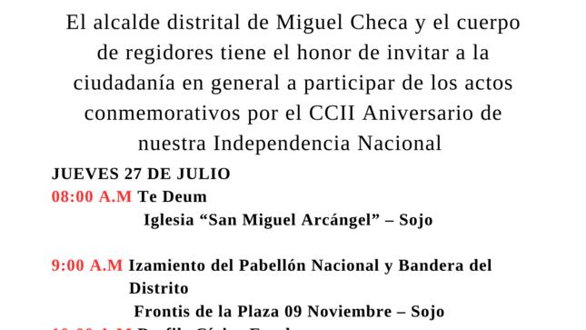 Invitación para nuestros vecinos y población en general, celebremos juntos el aniversario de nuestra Independencia Nacional.
#FelicesFiestasPatrias