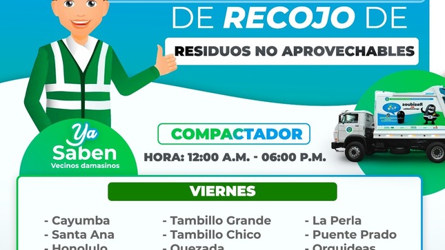 Horario de recojo de residuos NO APROVECHABLES