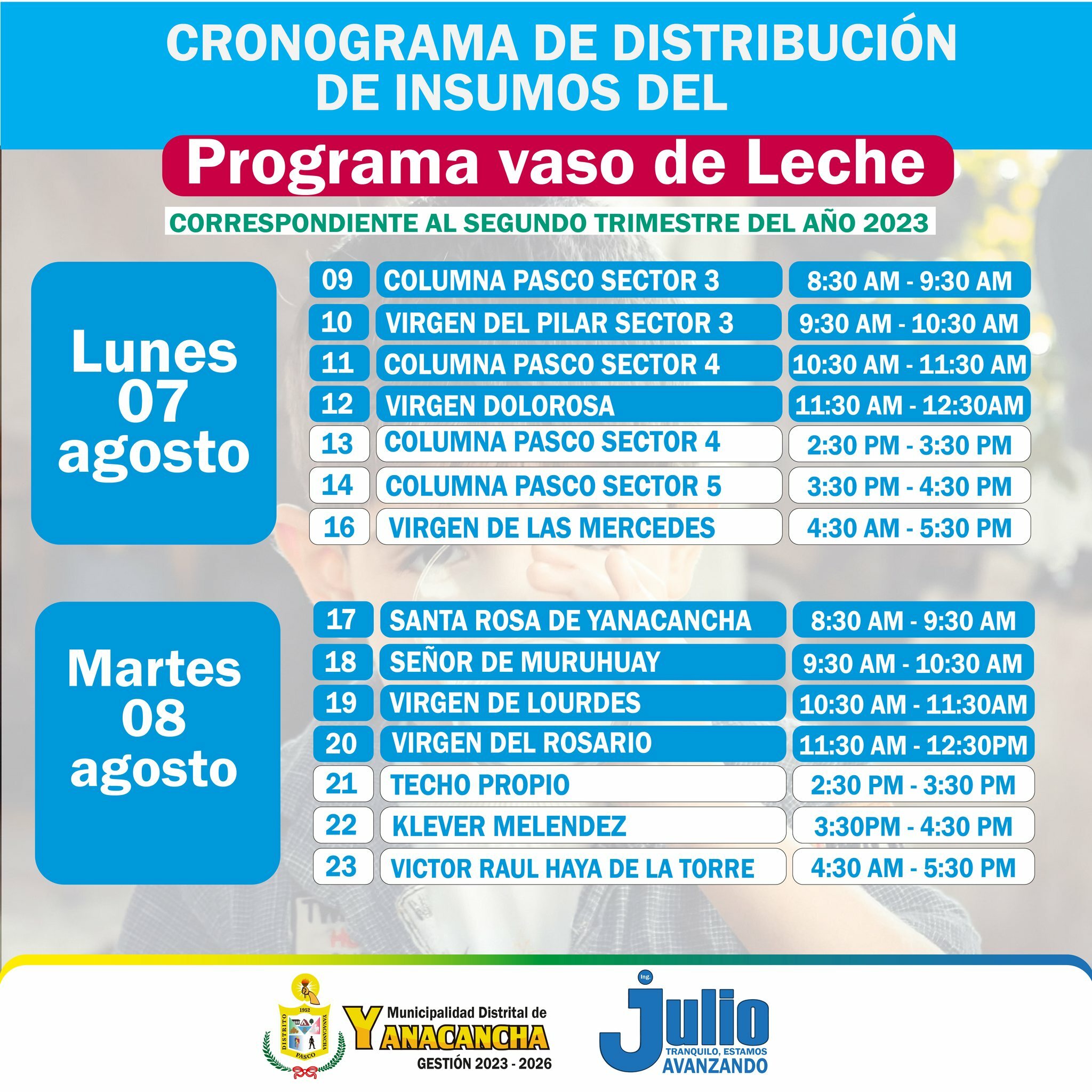 Cronograma De Distribucion De Insumos Del Programa Vaso De Leche