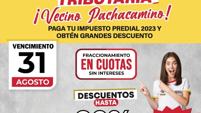 La Municipalidad Distrital de Pachacámac amplió la Amnistía Tributaria hasta el 31 de agosto