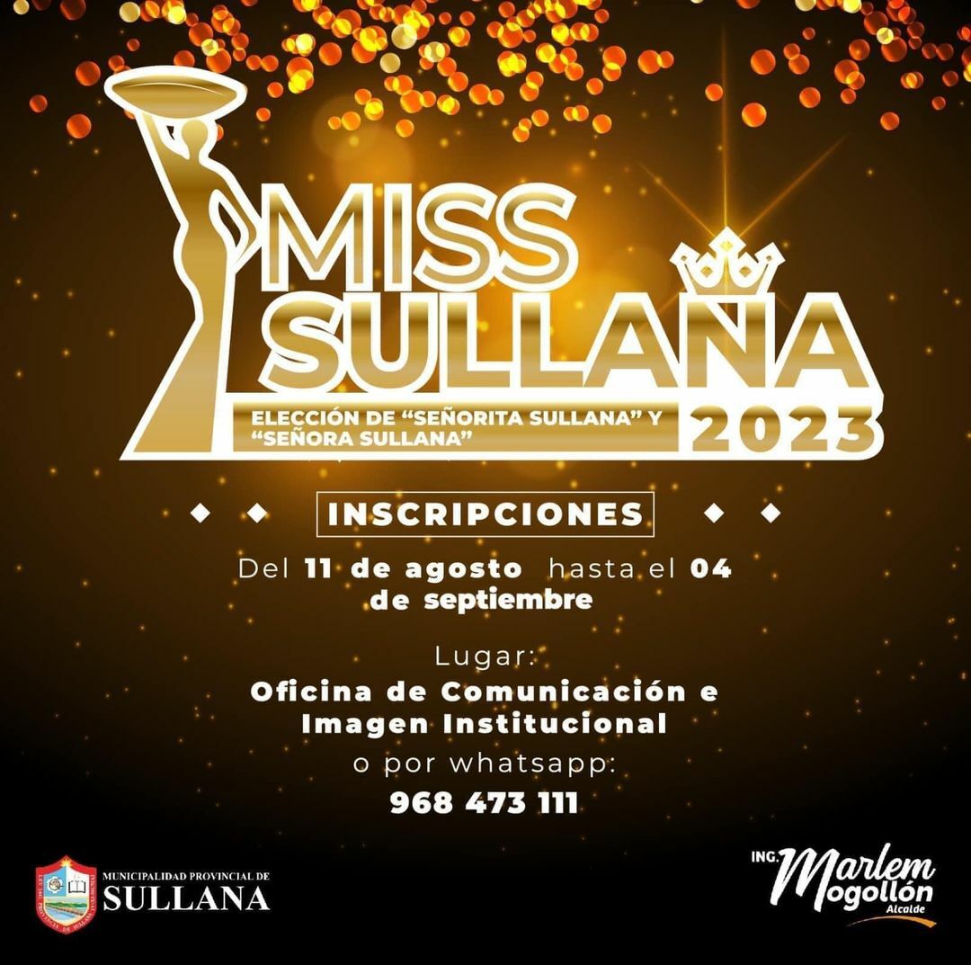 Inscríbete y participa en el certamen "Señorita Sullana" y "Señora Sullana"