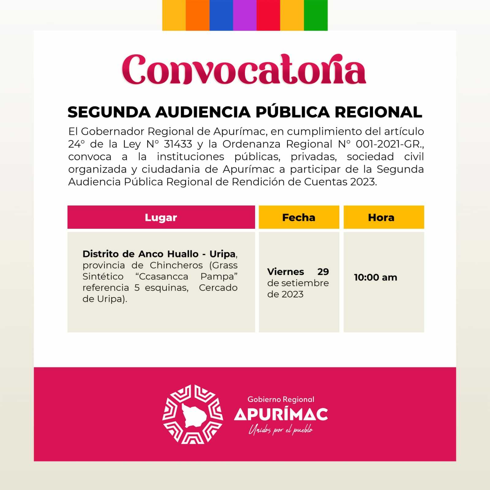 Convocatoria Para la Segunda Audiencia Pública Regional 2023