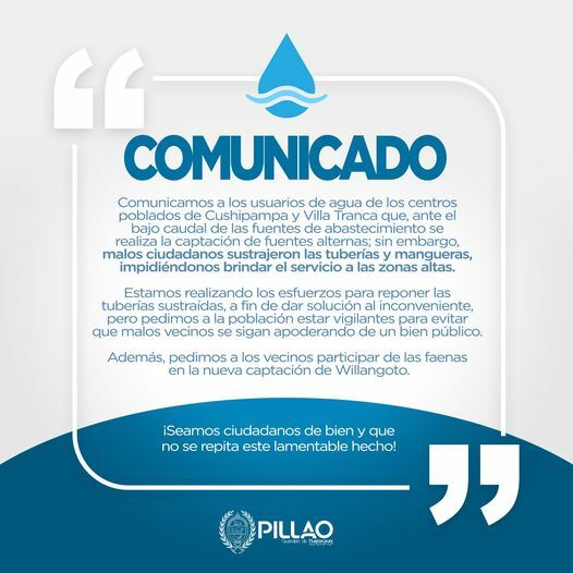 Comunicado sobre la captación de agua de Willangoto