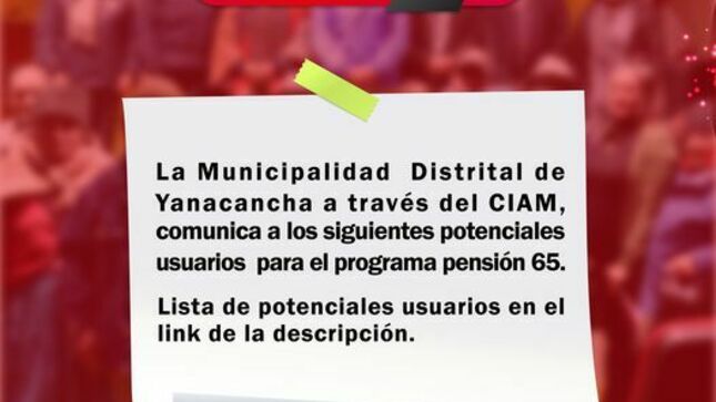 AVISO a los siguientes potenciales usuarios para el programa pensión a acercarse a la oficina del CIAM