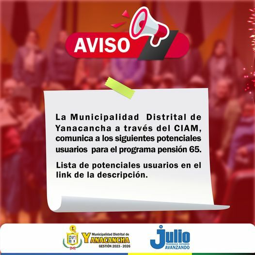 AVISO a los siguientes potenciales usuarios para el programa pensión a acercarse a la oficina del CIAM