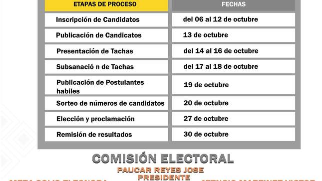 Elencciones, Juez de Paz, cronograma electoral