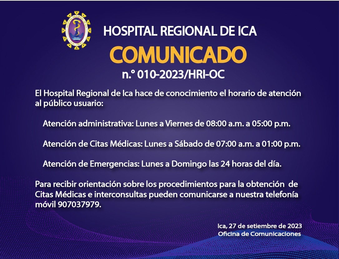 Comunicado N° 010-2023/HRI-OC