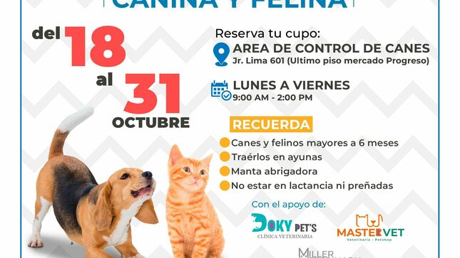 7ma Campaña de Esterilización Canina y Felina 2023, del 18 al 31 de Octubre