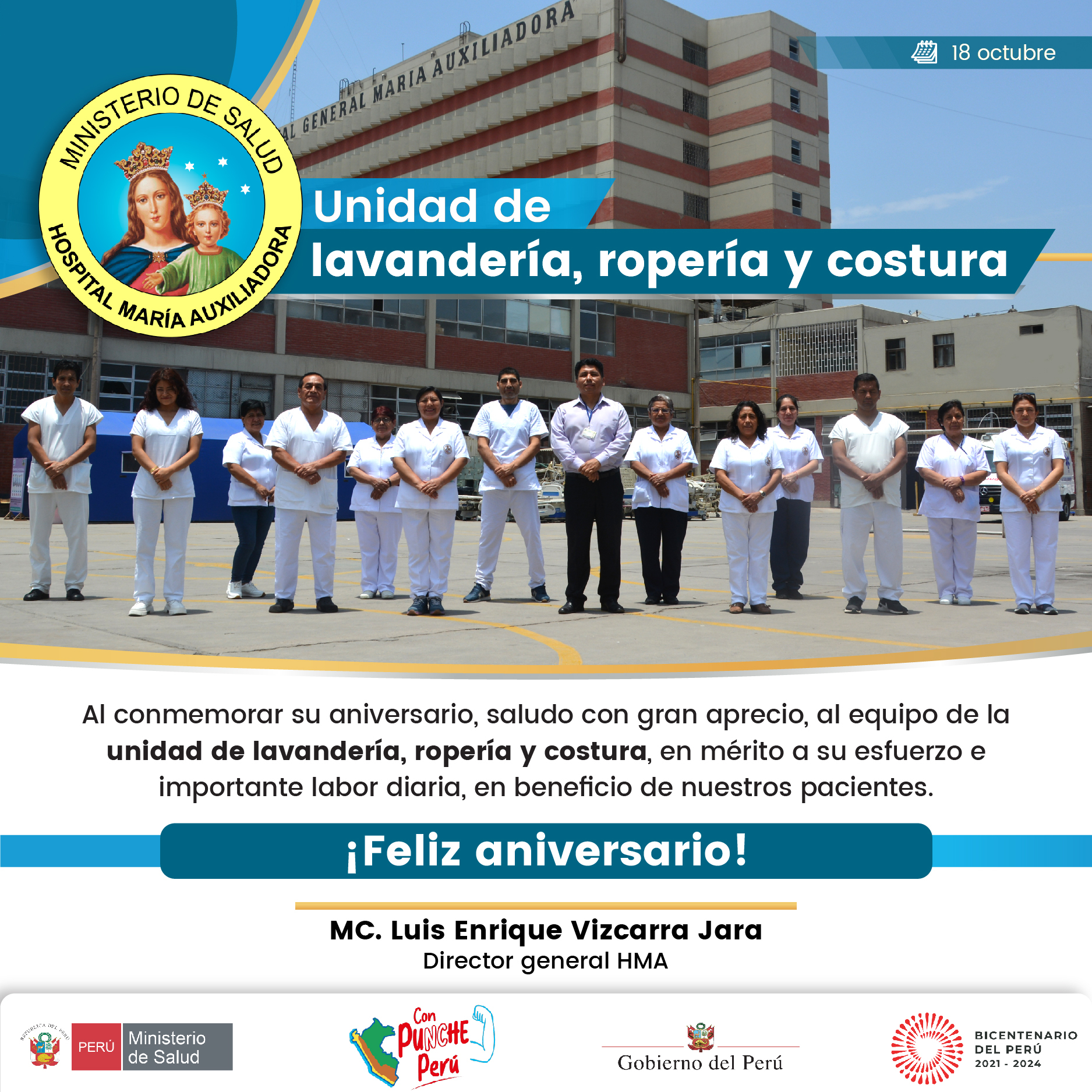 ¡Feliz aniversario unidad de lavandería, ropería y costura!