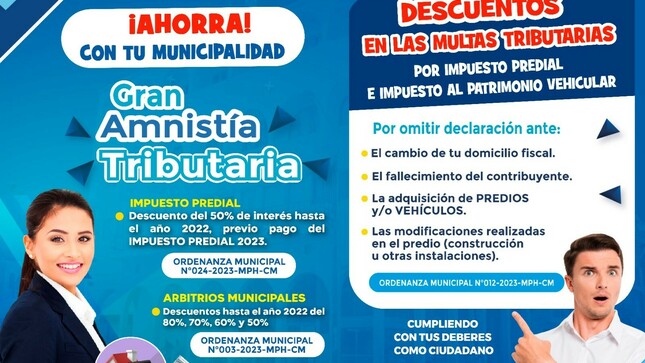 La Municipalidad Provincial invita a la comunidad a aprovechar la "Gran Amnistía Tributaria", en el marco del 133 aniversario del Distrito de Huaral