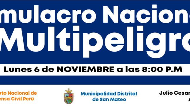 Tercer Simulacro Nacional Multipeligro 2023 que se realizara el dia Lunes 6 de noviembre a las 8:00P.M