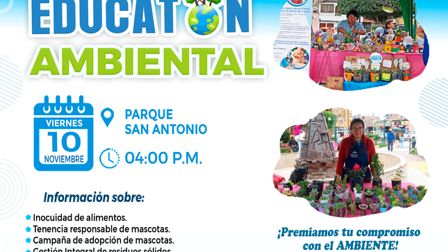 MAÑANA LA "EDUCATÓN AMBIENTAL" LLEGA AL PARQUE SAN ANTONIO

La Comuna Huaralina invita a la comunidad a participar de una nueva edición de la "Educatón Ambiental", que se realizará mañana viernes 10 de noviembre.

⏲️HORA: 4 p.m.

✅LUGAR: Parque San Antonio. 

Se brindará información sobre:

✔️Inocuidad de alimentos.

✔️Tenencia responsable de mascotas.

✔️Campaña de adopción de mascotas.

✔️Gestión Integral de residuos sólidos.

✔️Valoración de residuos sólidos aprovechables.

Además:

✔️Juegos lúdicos.

✔️Sorteo ambiental.

✔️Premios sorpresas.

¡Te esperamos!

#PorUnHuaralDiferente
#FernandoCárdenas
#AlcaldeProvincial
