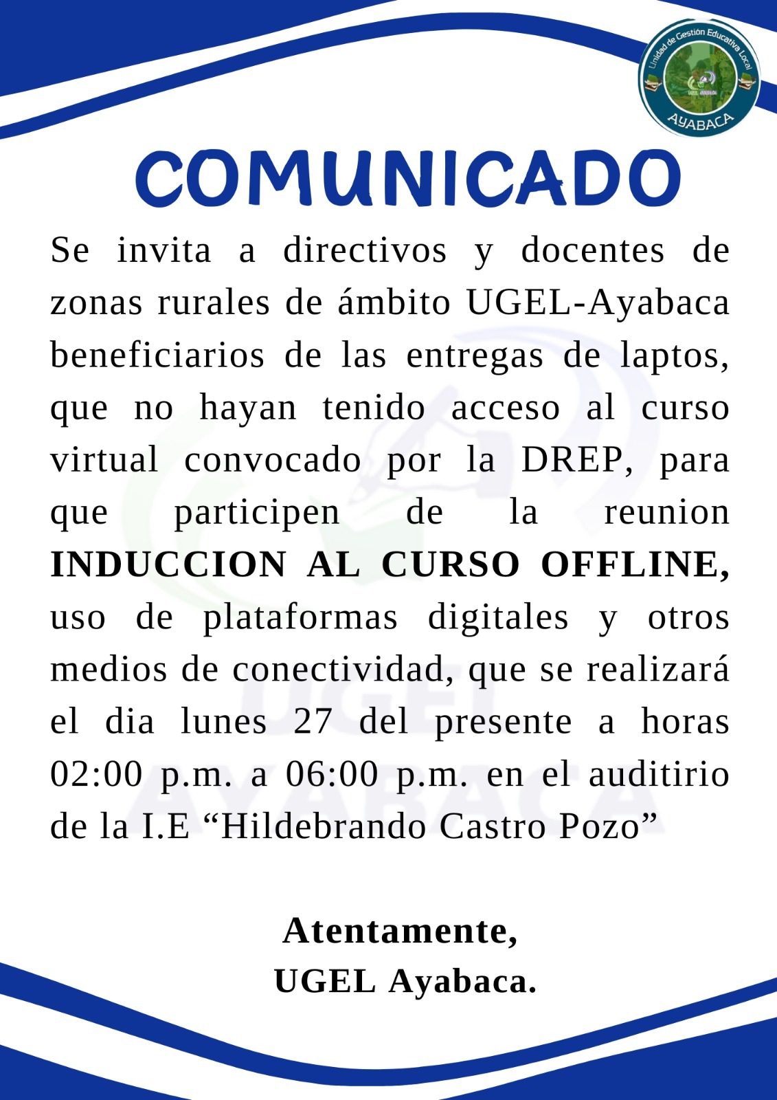 Comunicado Inducción al Curso Offline.
