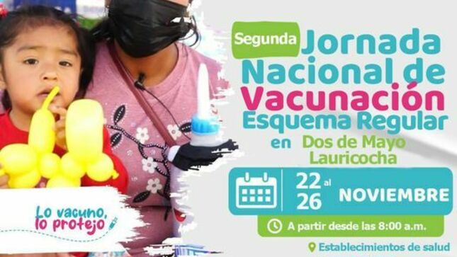 👉Con la finalidad de proteger su salud y la de sus familiares, la Red de Salud Dos de Mayo que lidera la directora, Lic. Enf. Liz Jovanna Laurencio Paucar a través de la Estrategia Sanitaria de Inmunizaciones, llevará a cabo desde el 22 al 26 de noviembre del 2023, la "𝙎𝙚𝙜𝙪𝙣𝙙𝙖 𝙅𝙤𝙧𝙣𝙖𝙙𝙖 𝙉𝙖𝙘𝙞𝙤𝙣𝙖𝙡 𝙙𝙚 𝙑𝙖𝙘𝙪𝙣𝙖𝙘𝙞ó𝙣 𝙘𝙤𝙣𝙩𝙧𝙖 𝙡𝙖 𝘾𝙤𝙫𝙞𝙙-𝟭𝟵 𝙮 𝙀𝙨𝙦𝙪𝙚𝙢𝙖 𝙍𝙚𝙜𝙪𝙡𝙖𝙧", dirigido a las personas de todas las edades de las provincias de Dos de Mayo y Lauricocha.
👉Recuerda que la vacunación será en todos los establecimientos de salud y casa por casa.
!Las vacunas salvan vidas!💉💪