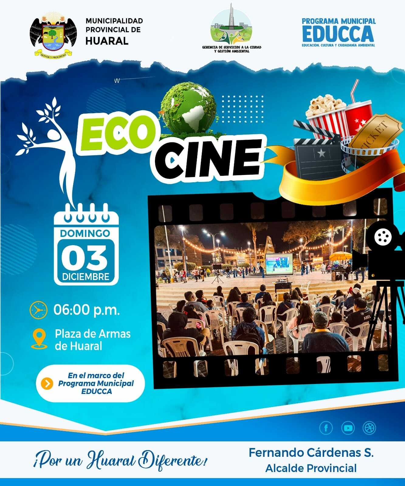 MaΓ±ana tenemos "ECOCINE" en la Plaza de Armas de Huaral