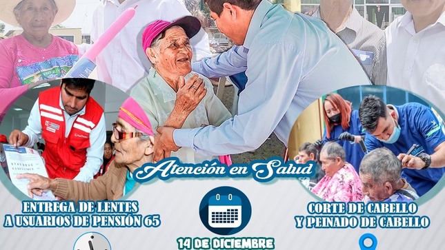 La Municipalidad Distrital de Buenavista Alta, realizará gran campaña de salud, corte de cabello a los adultos mayores de 60 años a más y entrega de lentes de medida a los usuarios del programa Pensión 65.
Este jueves 14 de diciembre desde las 09:00 a.m. en la plaza de armas de Buenavista Alta.