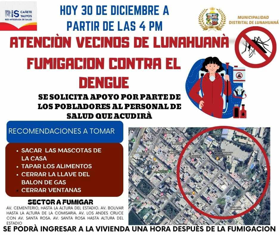 Fumigación contra el dengue en el Distrito de Lunahuaná
