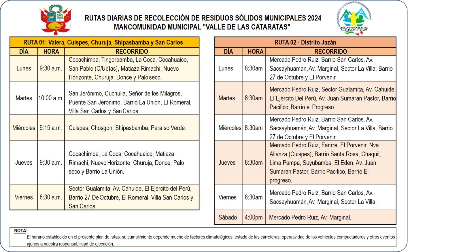 Rutas y Horarios