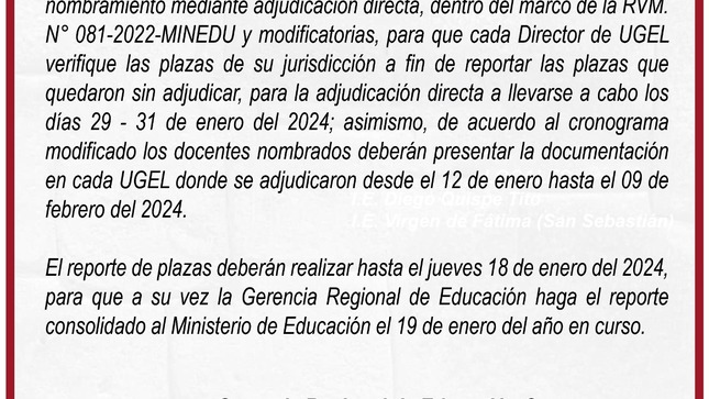 Comunicado - nombramiento mediante adjudicación directa